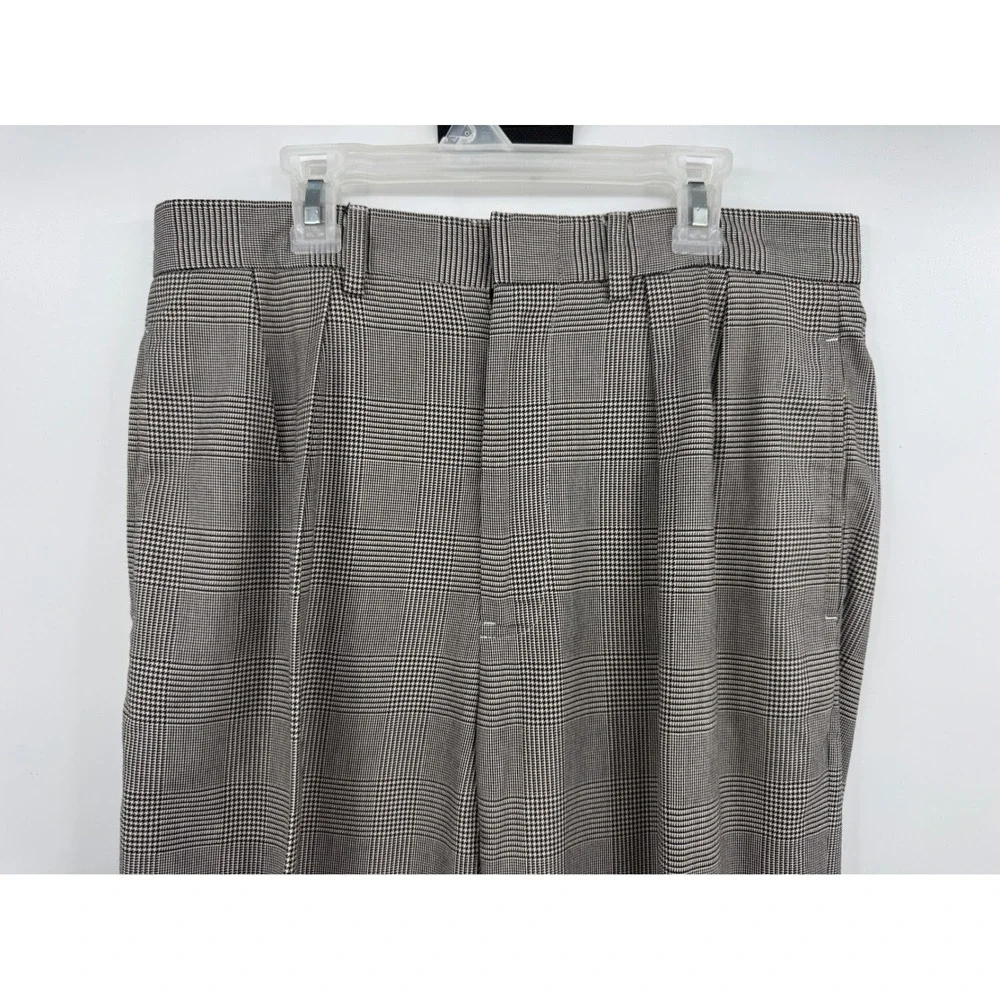 Polo Ralph Lauren Mens 32x30 Glen Plaid Pleated Cuffed Cotton Dress Pants Brown